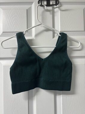 aerie Ribbed V-Neck Seamless Bralette Dark Green Women’s XL